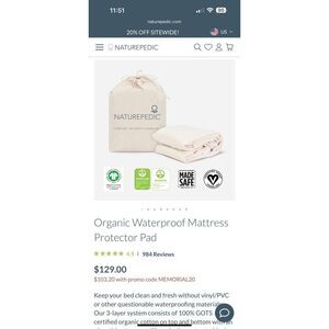 Naturepedic Organic Waterproof Mattress Protector Pad CRIB SIZE!